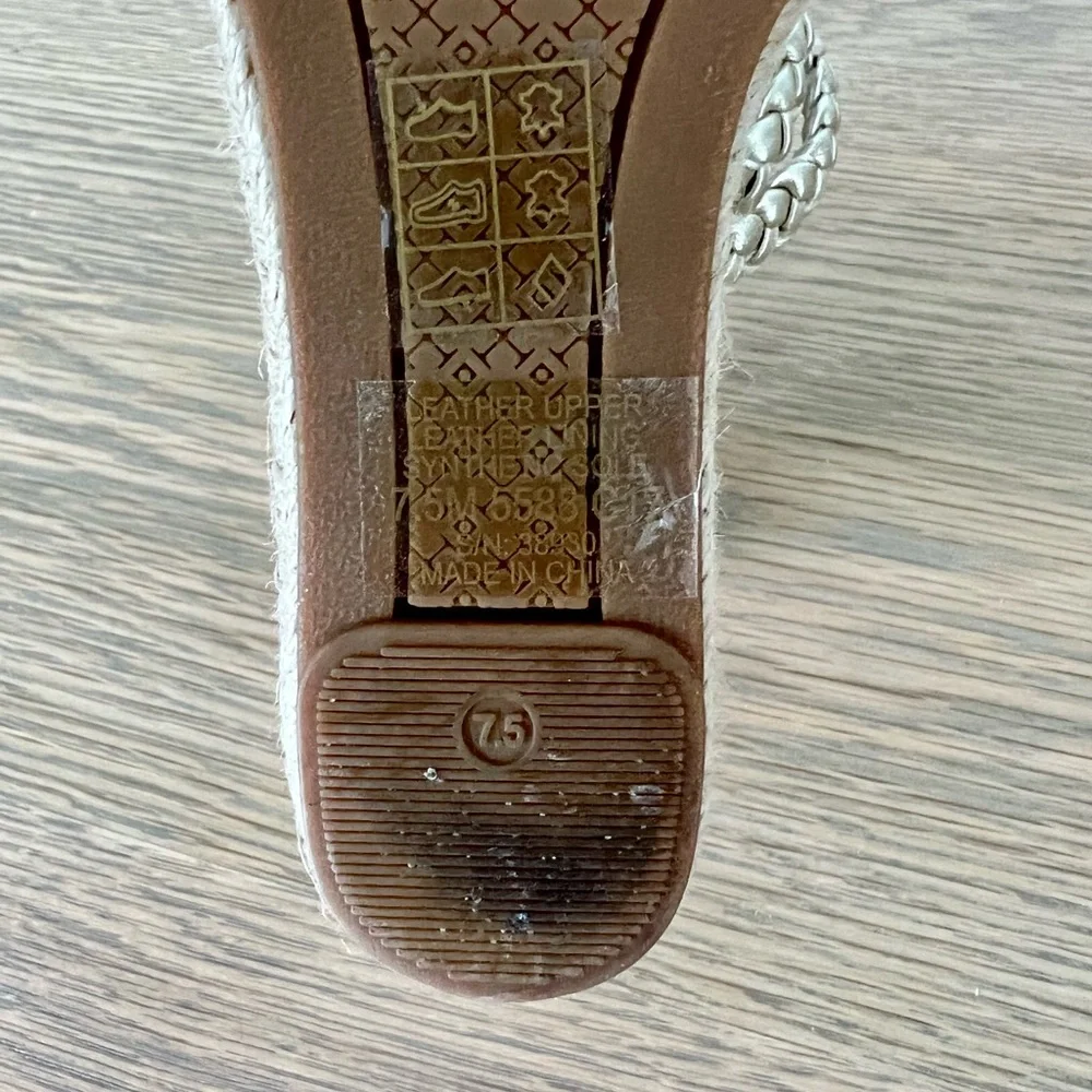 Tory Burch Bailey Metallic Leather Braid Espadrille Wedge Platform Sandals Gold - Picture 14 of 15